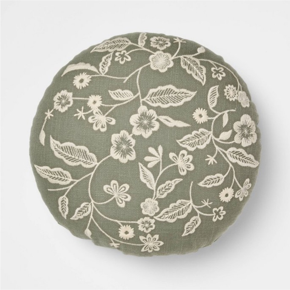 14” Embroidered Floral Round Pillow - Threshold with Studio McGee